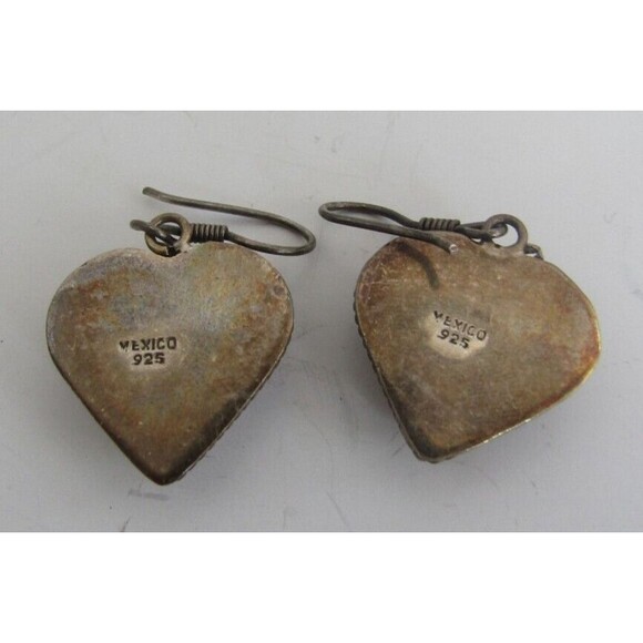 Coral Dangle Earrings Sterling Silver Vintage 925 Stamped Mexico Heart Shaped - Picture 6 of 7